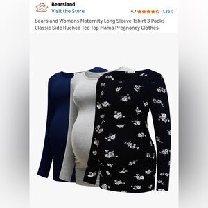 Bearsland Set of 3 Maternity Tops: Gray, Navy, Black Floral Accents New in Bag